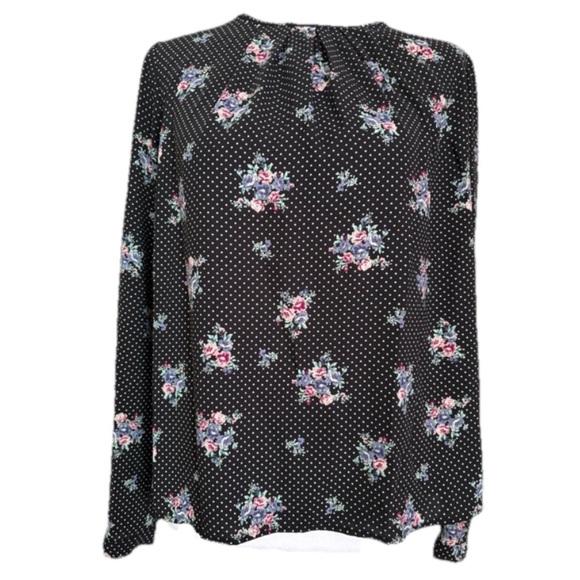 Forever 21 Size Small Black Flowers and Dots Top - Picture 1 of 5